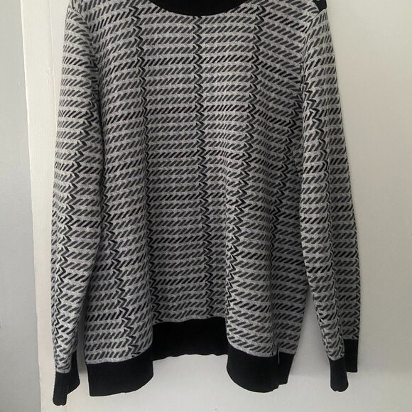 Vintage Calvin Klein Black Grey Striped Diagonal Acrylic Sweater Women's Size XL - Picture 2 of 7